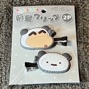 Crayon Shin-Chan Bangs Hair Clips Panda Shinnosuke & Shiro Officially Licensed